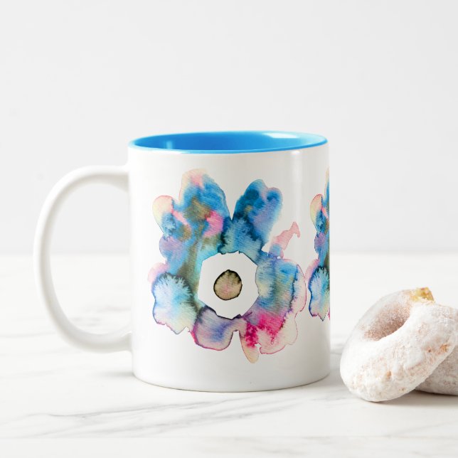 Flora und abstrakte Aquarell Zweifarbige Tasse (Mit Donut)