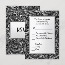 Flora und Fauna Schwarz und Weiß mit Menü Auswahl RSVP Karte