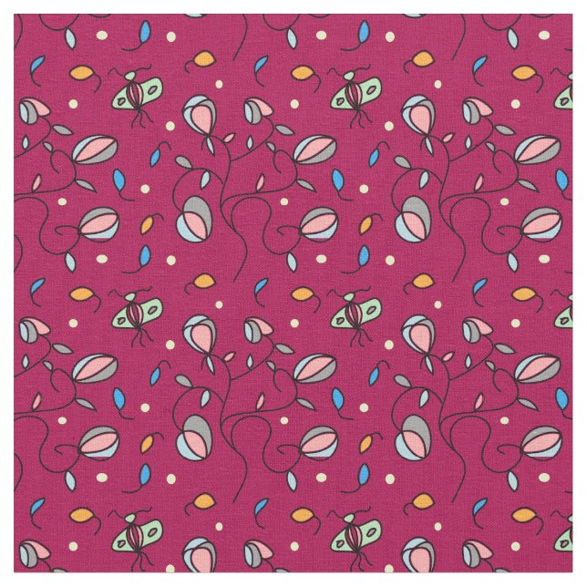 Flora und Schmetterlingsmuster — rosa Stoff (Nahaufnahme)