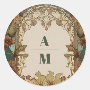 Flora Vintage Art Nouveau Hochzeit Runder Aufkleber