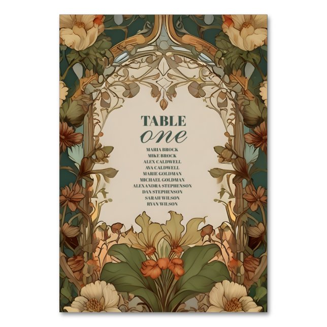 Flora Vintage Jugendstil-Hochzeit Tischnummer (Vorderseite)
