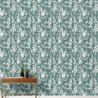 Flora wallpaper in teal and white  tapete