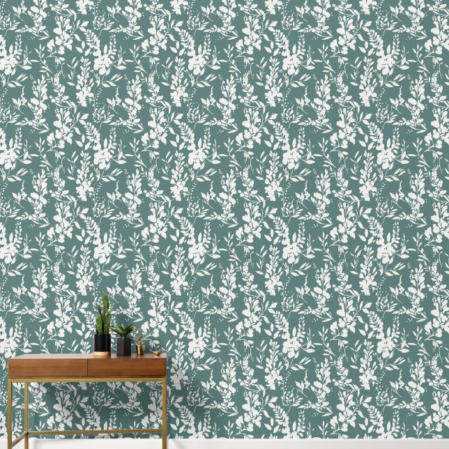 Flora wallpaper in teal and white  tapete (Hausflur)