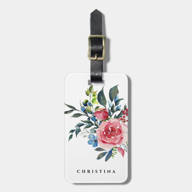 Flora Wasserfarbe Elegant Personalisiert Gepäckanhänger (Vorderseite vertikal)