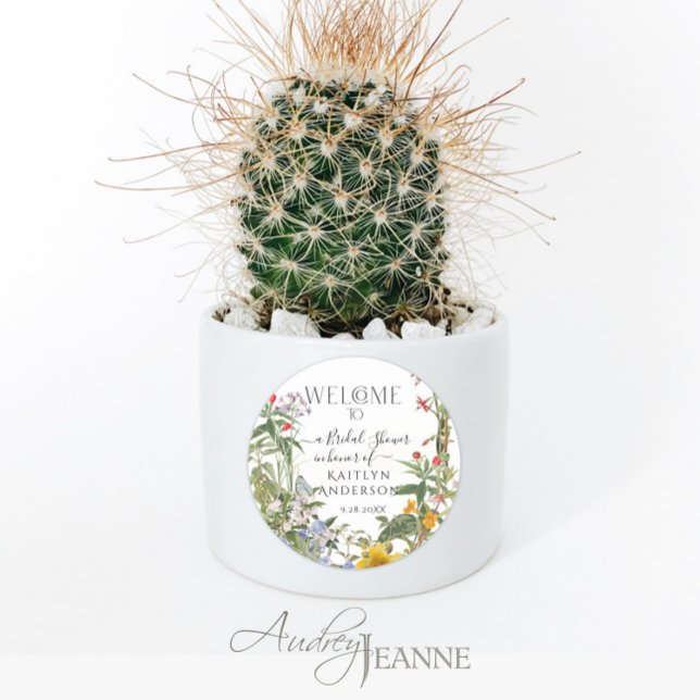 Flora Wildblume Aquarell Willkommen Brautparty Runder Aufkleber (Von Creator hochgeladen)