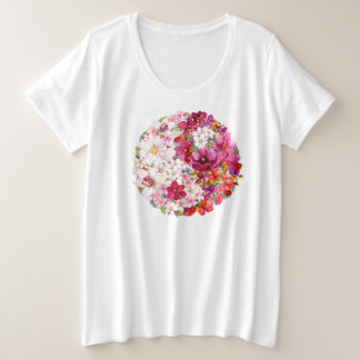 Flora-Yin-Yang, Frauen-Plus-Wasserfarbe Große Größe T-Shirt