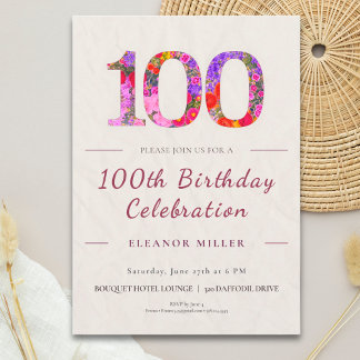 Floral 100th Birthday - Elegant Celebration Einladung