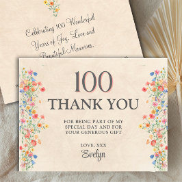 Floral 100th Birthday – Elegant Wildflower Dankeskarte