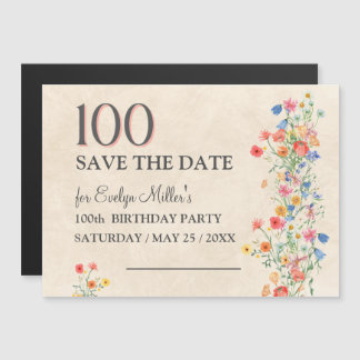 Floral 100th Birthday – Elegant Wildflowers Magneteinladung