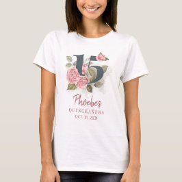 Floral 15. Geburtstag Quinceanera Matching Party T-Shirt