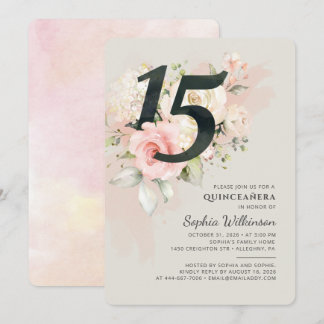 Floral 15. Geburtstag Quinceanera Script Wasserfar Einladung