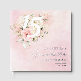 Floral 15 Geburtstagsparty Silver Foil Script Gästebuch