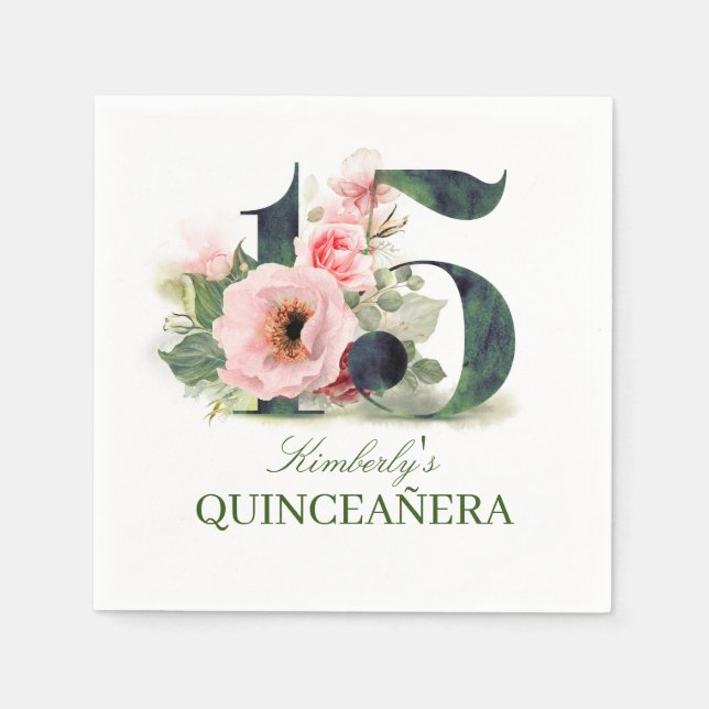 Floral 15. Quinceanera Geburtstag Serviette (Vorderseite)