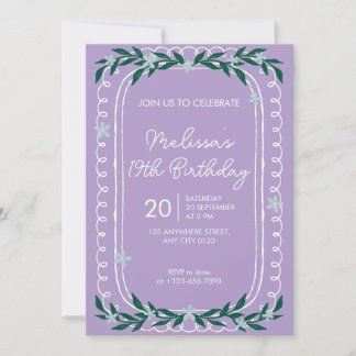 Floral 19th Birthday Invitation Lilac Coquette Einladung