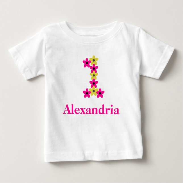 Floral 1. Geburtstag Baby T - Shirt (Vorderseite)