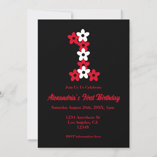 Floral 1. Geburtstag Einladung (Vorderseite)