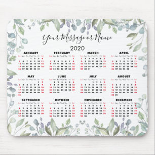 Floral 2020 Kalender Ihre Nachricht oder Ihren Nam Mousepad