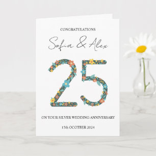Floral 25. Hochzeitstag Gruß Karte