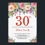Floral 30. Geburtstag Einladung Rot<br><div class="desc">Blumenladen zum 30. Geburtstag. Aquarellfarbene Blume Rot,  Rosa,  Gelb,  orange,  Lila Blume. Erwachsener zum Geburtstag. 30. 40. 50. 60. 70. 80. 90. 100. 13. 15. 16. 18. 20. Für weitere Anpassungen klicken Sie bitte auf die Schaltfläche "Anpassen" und verwenden Sie unser Designwerkzeug,  um diese Vorlage zu ändern.</div>