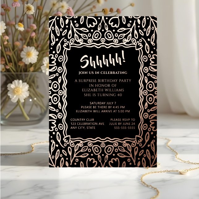 Floral 40. Custom Foto Überraschung Geburtstag Folieneinladung (Von Creator hochgeladen)