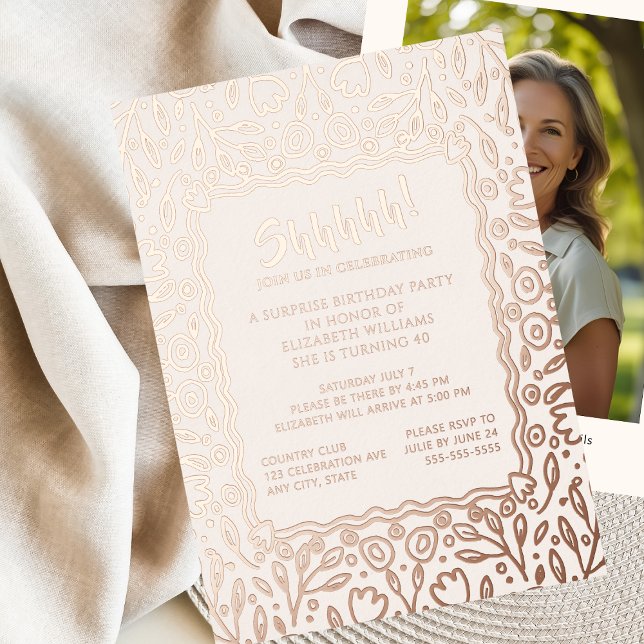 Floral 40. Custom Foto Überraschung Geburtstag Folieneinladung (Von Creator hochgeladen)