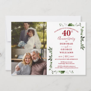 Floral 40. Hochzeitstag Dann & Jetzt 2 Foto Einladung