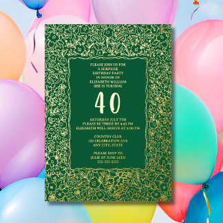 Floral 40. Überraschung Geburtstagsvorlage Grün Go Folieneinladung
