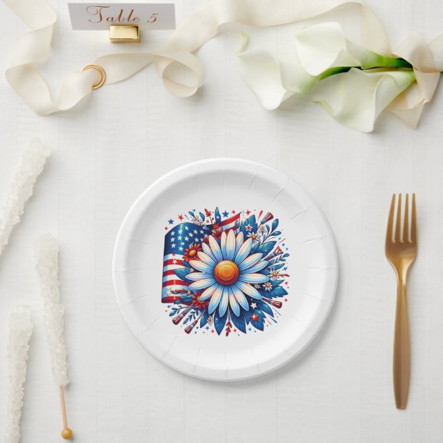 Floral 4. Juli Pappteller (Hochzeit)