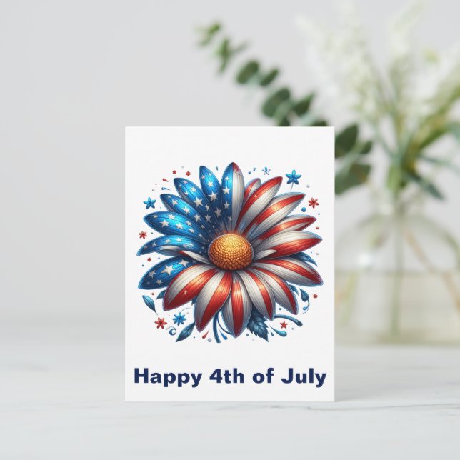 Floral 4. Juli Postkarte (Stehend Vorderseite)