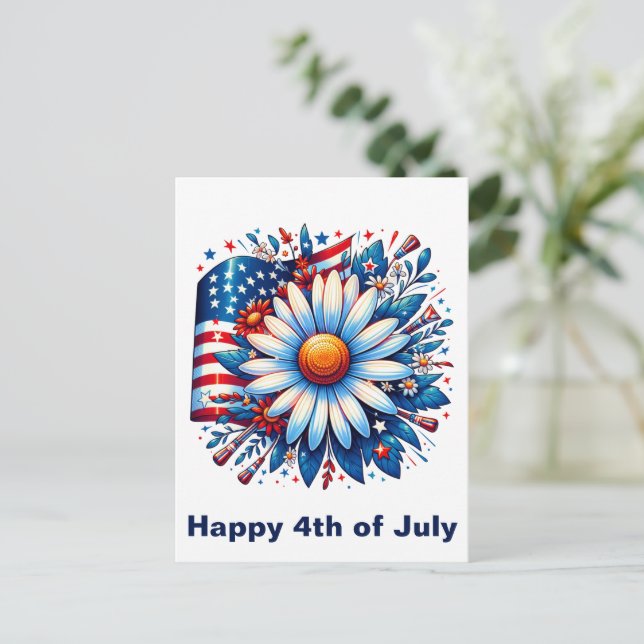 Floral 4. Juli Postkarte (Stehend Vorderseite)