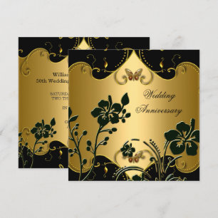 Floral 50. Hochzeitstag Jubiläum Gold Black Einladung