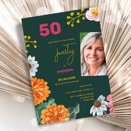 Floral 50th Birthday Party Invitation Photo Einladung