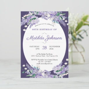 Floral 60. Geburtstag Dunkle Lila Wisteria Elegant Einladung