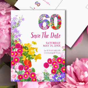 Floral 60. Geburtstag - farbenfrohe Gartengestaltu Ankündigungspostkarte