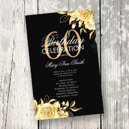 Floral 60. Geburtstag Programm Gold & Schwarz mit Flyer