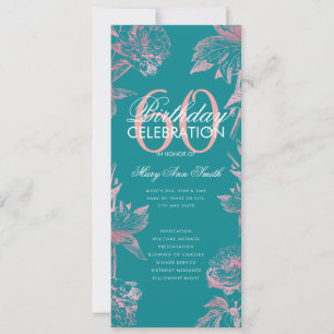 Floral 60. Geburtstag Rose Gold Aquamarines Menü Einladung