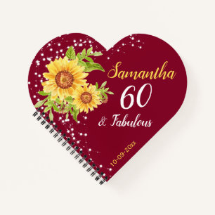 Floral 60. Geburtstag Sonnenblume Burgundy Gast Notizbuch