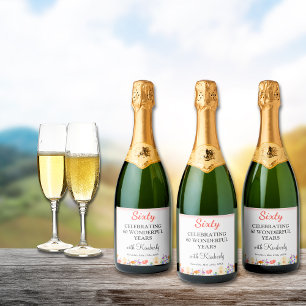 Floral 60. Geburtstagsflasche 60 Jahre Party