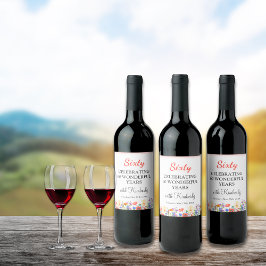 Floral 60. Geburtstagsflasche 60 Jahre Party Weinetikett