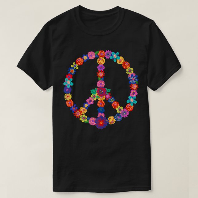 Floral 60er 70er Hippie Costume Farbige Blume T-Shirt (Design vorne)