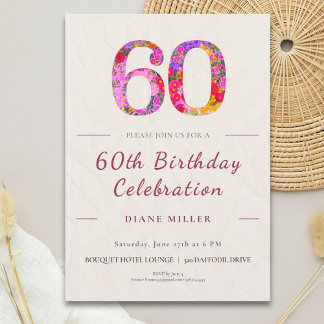 Floral 60th Birthday - Elegant Celebration Einladung