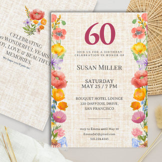 Floral 60th Birthday Invite - Elegant Garden Party Einladung