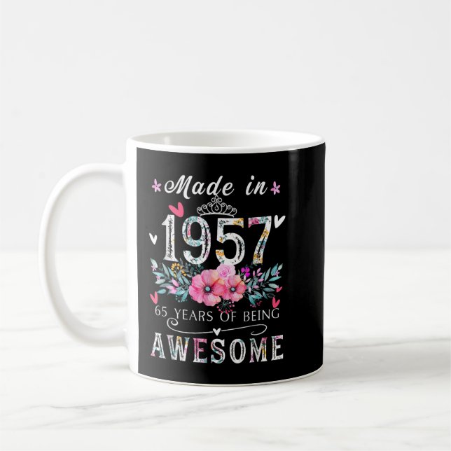 Floral 65th birthday gifts for women, Made In 1957 Kaffeetasse (Links)