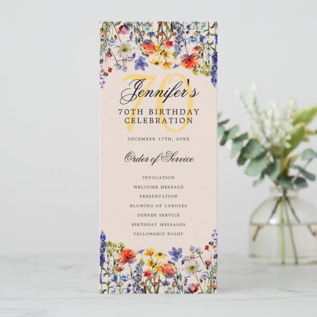 Floral 70. Geburtstag Programm Danke Champagne (Stehend Vorderseite)