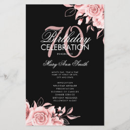 Floral 70. Geburtstag Rose Gold Black Menu