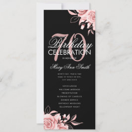Floral 70. Geburtstag Rose Gold Black Menu Einladung