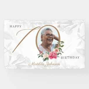Floral 70. Geburtstag Weißes Gold Botanisches Foto Banner
