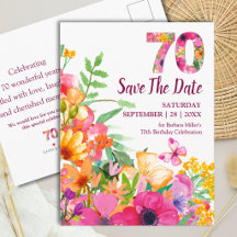 Floral 70. Geburtstags-Gartenparty - Save The Date