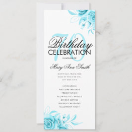 Floral 70. Geburtstagsprogramm Aquamarin mit Menü Einladung