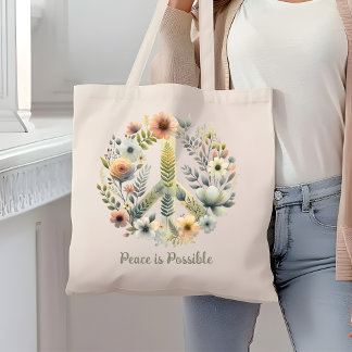 Floral 70er Retro "Peace & Liebe" Tragetasche